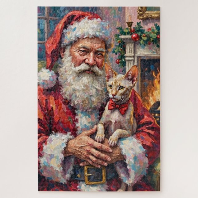 Santa Claus Holding Sphynx Cat Christmas Art (Vertikal)