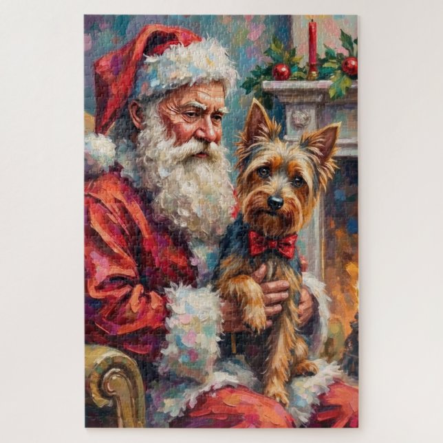 Santa Claus Holding Yorkshire Terrier Christmas  (Vertikal)