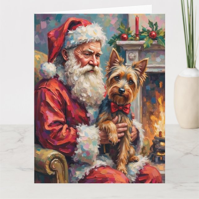 Santa Claus Holding Yorkshire Terrier Christmas  Karte (Vorderseite)