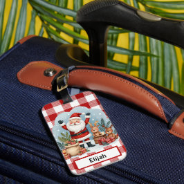 Santa Claus Holiday Gingham Red Christmas ID  Gepäckanhänger