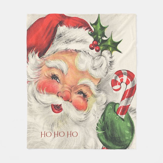 Santa Claus Holly Candy Cane Fleecedecke (Vorderseite)