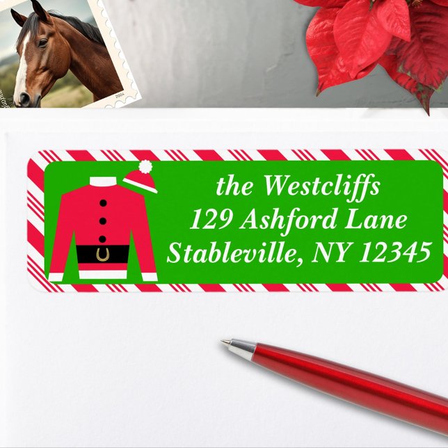 Santa Claus Horse Racing Jockey Silks Personalisie (Christmas holiday return address labels to coordinate with Santa Claus Jockey silks card.)