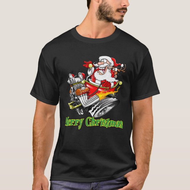 Santa Claus Hot Rod Sleigh Merry Christmas Classic T-Shirt (Vorderseite)