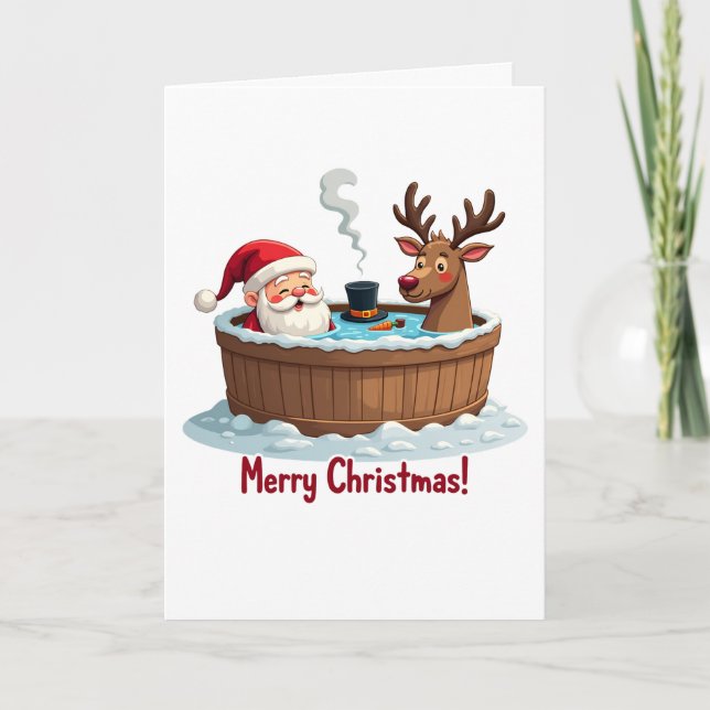 Santa Claus Hot-Tube Party Weihnachtskarte Dankeskarte (Vorderseite)