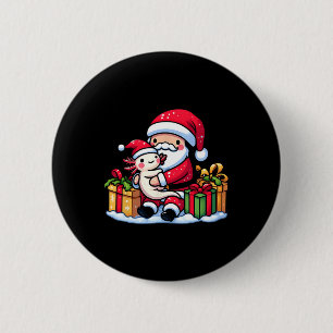 Santa Claus Hugs Axolotl Christmas Pajama Familie  Button