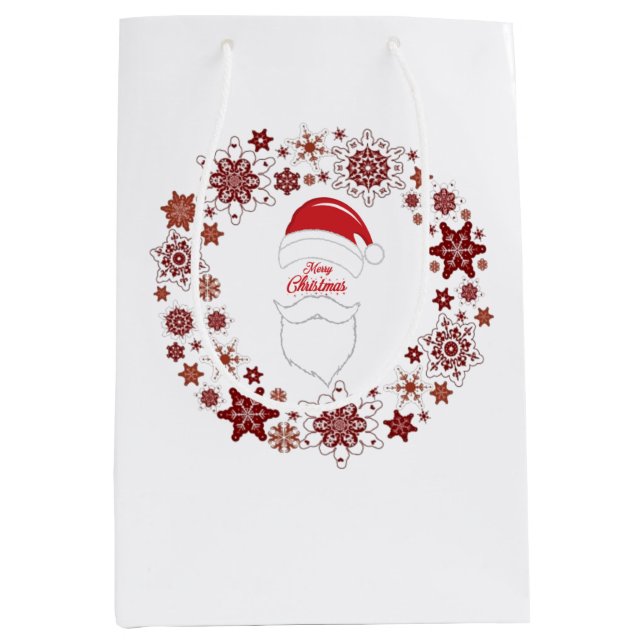 Santa Claus Hut und Bart mit frohen Weihnachten Mittlere Geschenktüte (Vorderseite)