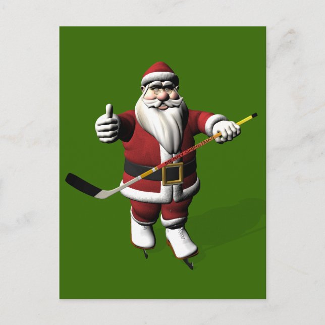 Santa Claus Ice Hockey Player Feiertagspostkarte (Vorderseite)