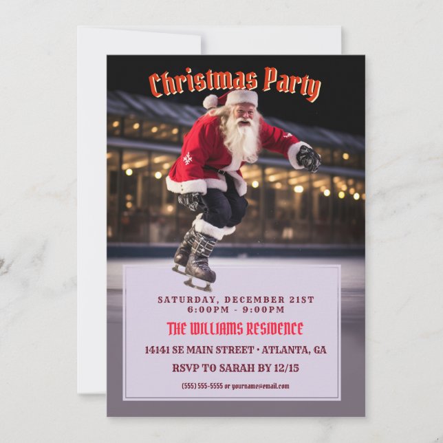 Santa Claus Ice Skating Einladung (Vorderseite)