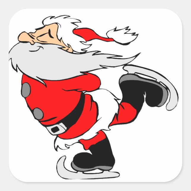 Santa Claus Ice Skating Quadratischer Aufkleber (Vorderseite)