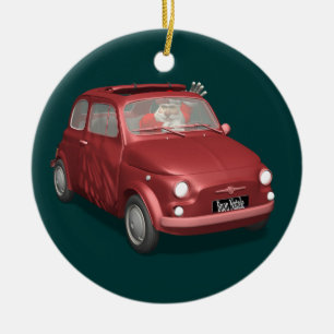 Santa Claus im Fiat 500 Keramikornament