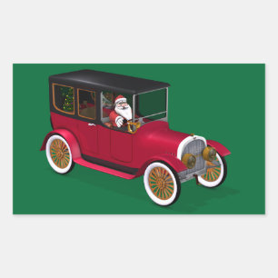 Santa Claus im Hot Rod Rechteckiger Aufkleber