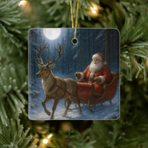 Santa Claus im Mondschein Keramikornament