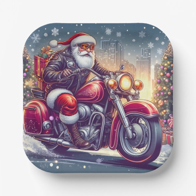 Santa Claus im Motormodus Pappteller (Vorderseite)