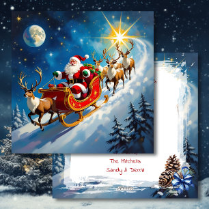 Santa Claus im Schlitten Weihnachten Aquarell