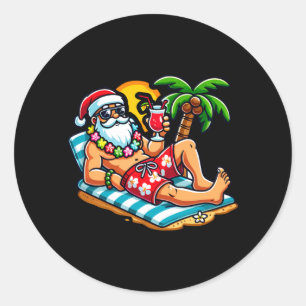 Santa Claus in Badehose Sommer Weihnachten Strandp Runder Aufkleber