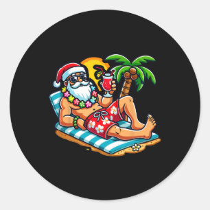 Santa Claus in Badehose Weihnachten im Juli Strand Runder Aufkleber