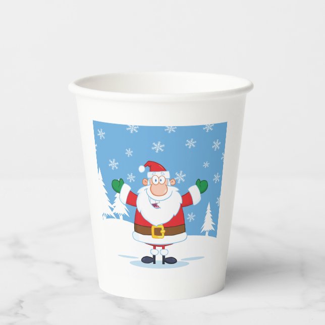 Santa Claus in Snowy Winter Scene Pappbecher (Vorderseite)