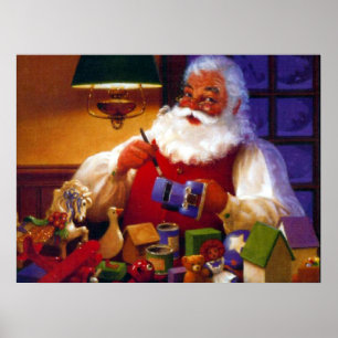 Santa Claus in Toy Shop Print Poster