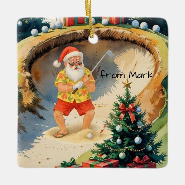 Santa Claus is golfing on golf course at Baunker Keramikornament (Vorderseite)