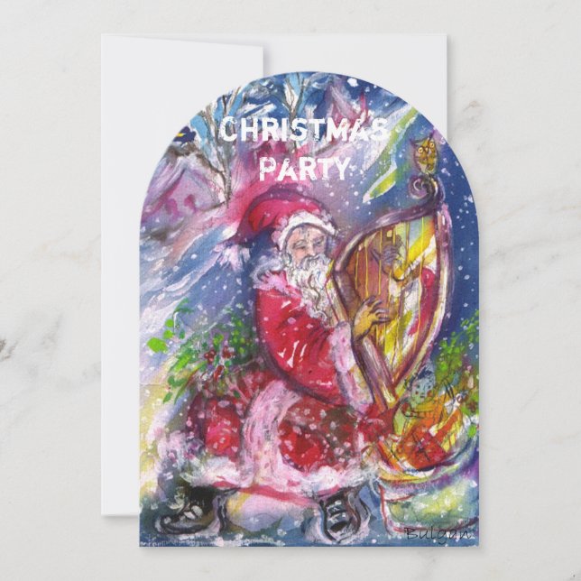 SANTA CLAUS JOUER HARP NOËL INVITATION DU PARTI (Devant)