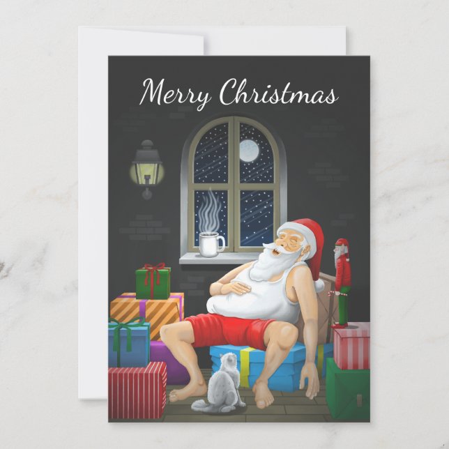 Santa Claus Kaffeezeit Feiertagskarte (Vorderseite)