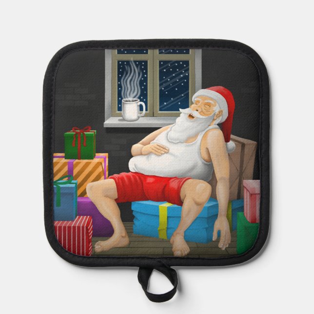 Santa Claus Kaffeezeit Topflappen (Vorderseite)