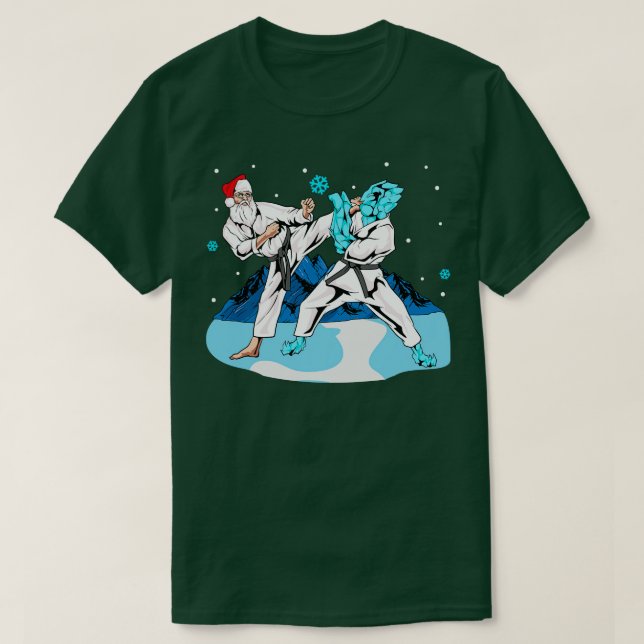 Santa Claus Karate Martial Arts Frohe Weihnachten T-Shirt (Design vorne)
