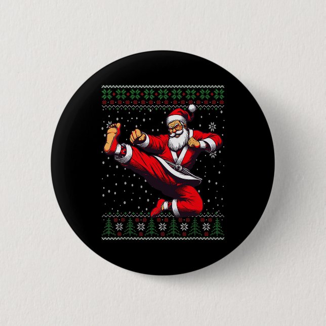 Santa Claus Karate Martial Arts Ugly Christmas Swe Button (Vorderseite)