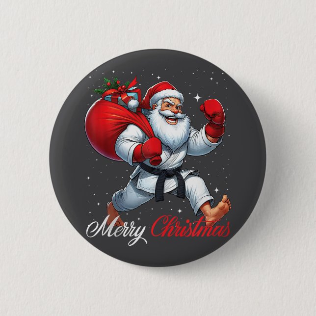 Santa Claus Karate Player Frohe Weihnachtsschnee X Button (Vorderseite)