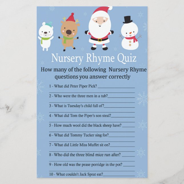 Santa Claus Kinderzimmer Rhyme Quiz Kinderduschens (Vorderseite)
