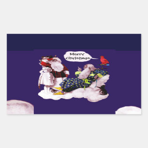 SANTA CLAUS, KLEINE ANGEL & MERLIN Weihnachtsgebä Rechteckiger Aufkleber