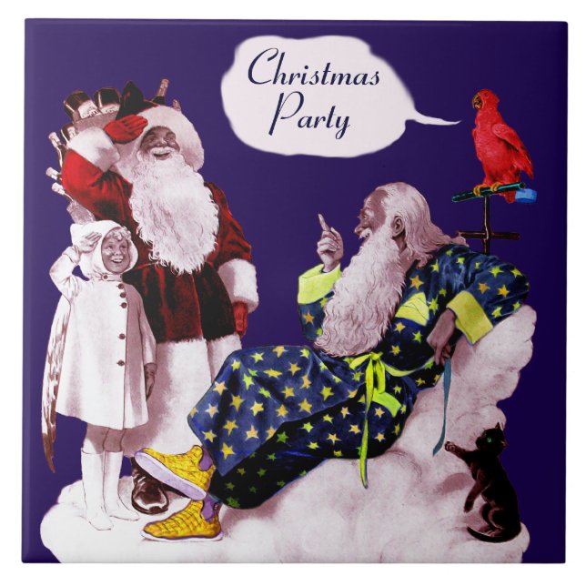 SANTA CLAUS, KLEINE ANGEL & MERLIN Weihnachtsgebäc Fliese (Vorderseite)