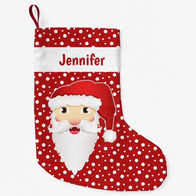 Santa Claus Kopf mit personalisierbarem Namen rot Kleiner Weihnachtsstrumpf (Vorderseite)