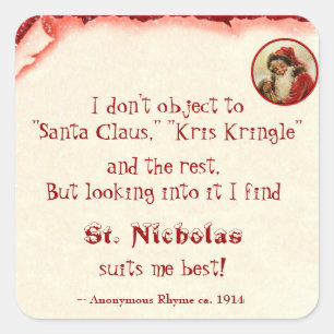 Santa Claus Kris Kringle St. Nicholas Rhyme 1914 Quadratischer Aufkleber