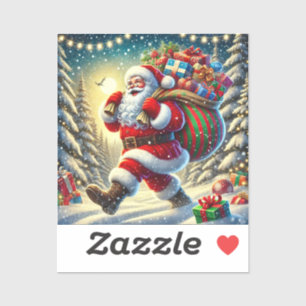 Santa Claus liefert Geschenke an einem schneebedec Aufkleber
