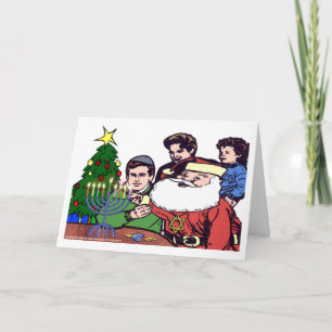 Santa Claus Lighting The Menorah - Xmas Chanukah Feiertagskarte