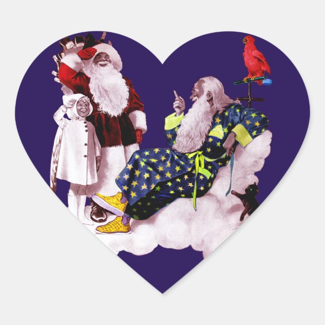 SANTA CLAUS, LITTLE ANGEL & MERLIN Weihnachtsherz Herz-Aufkleber (Vorderseite)