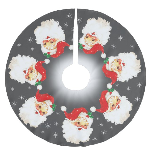 Santa Claus Mandala & Schneeflocken auf Grau Polyester Weihnachtsbaumdecke (Vorderseite)