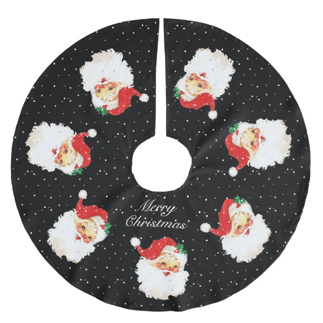 Santa Claus Mandala & Schneeflocken auf schwarz Polyester Weihnachtsbaumdecke (Vorderseite)
