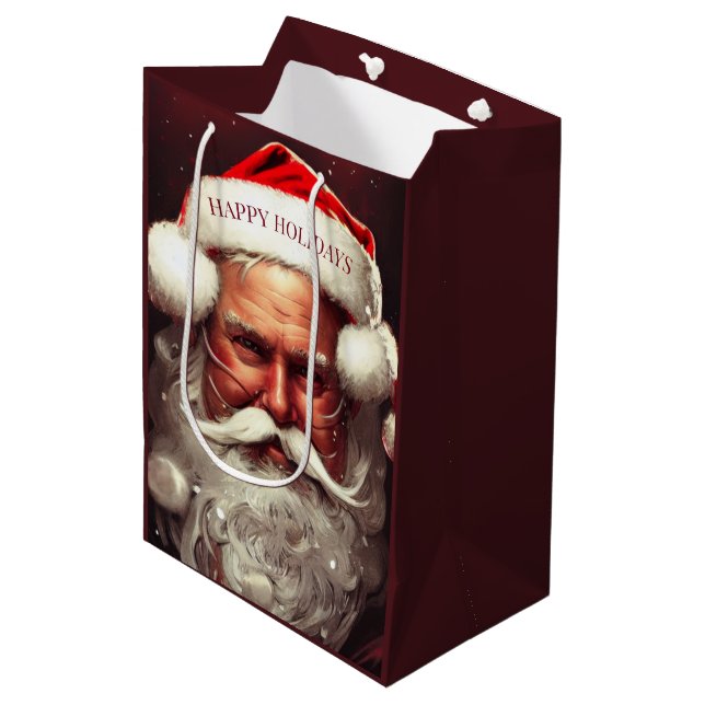 Santa Claus Medium Geschenktasche Mittlere Geschenktüte (Vorderseite Schrägansicht)
