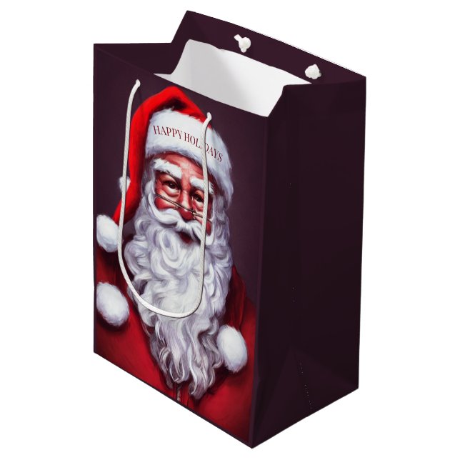 Santa Claus Medium Geschenktasche Mittlere Geschenktüte (Vorderseite Schrägansicht)
