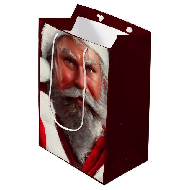 Santa Claus Medium Geschenktasche Mittlere Geschenktüte (Vorderseite Schrägansicht)