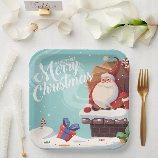Santa Claus Merry Christmas Paper Plate  Pappteller (Hochzeit)
