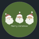 Santa Claus Merry Christmas Runder Aufkleber<br><div class="desc">Niedliche Abbildung von drei Weihnachtssichtern. Ideal für die Ferienzeit.</div>