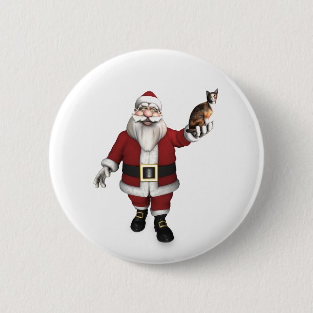 Santa Claus mit Calico Cat Button (Vorderseite)