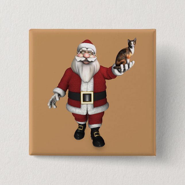 Santa Claus mit Calico Cat Button (Vorderseite)