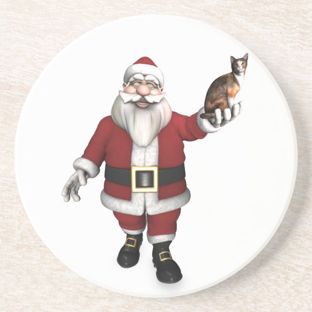 Santa Claus mit Calico Cat Getränkeuntersetzer (Vorne)
