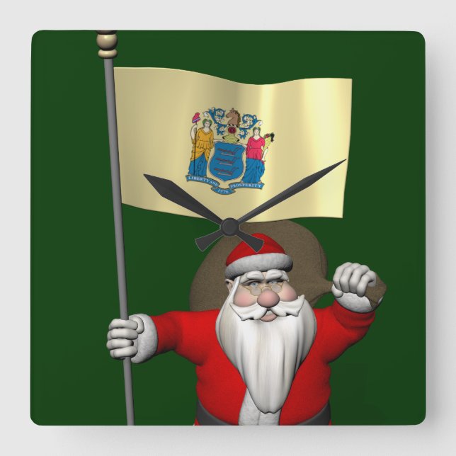 Santa Claus mit dem Ende von New Jersey Quadratische Wanduhr (Vorderseite)