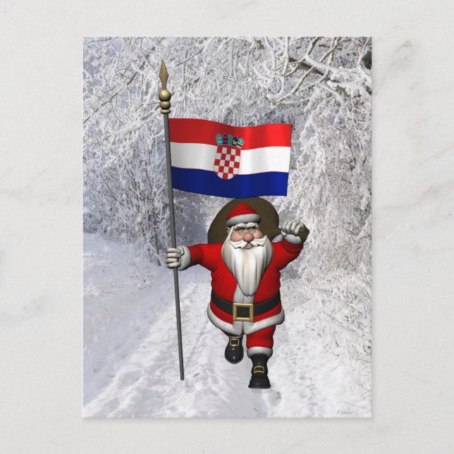 Santa Claus mit der Flagge Kroatiens Postkarte (Vorderseite)