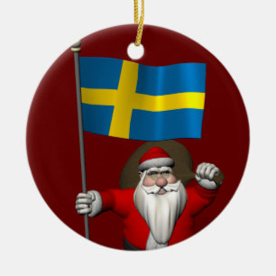 Santa Claus mit der Flagge Schwedens Keramikornament